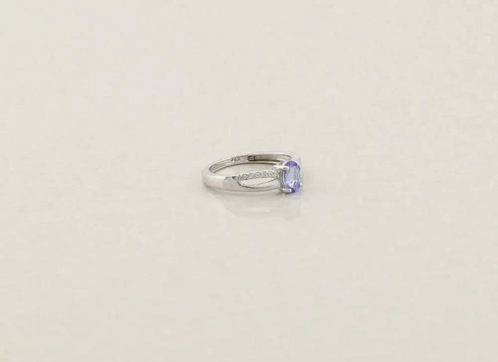 Sterling Silver Natural Tanzanite and White Zircon Ring Size 6 Woman Teen Child